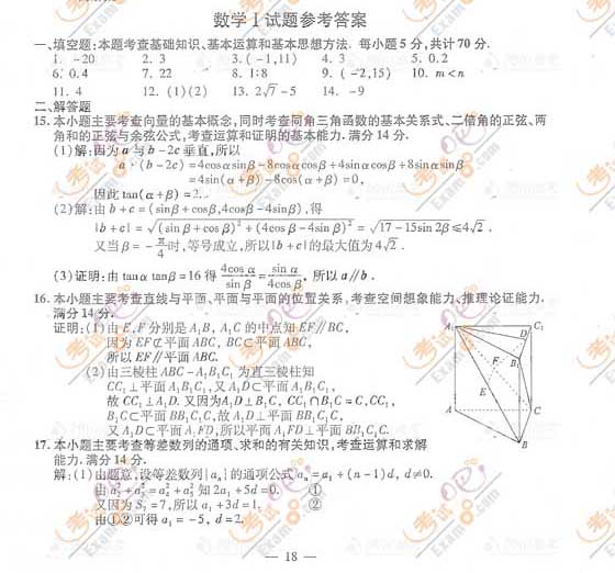 考试吧：2009年全国高考江苏数学试题答案