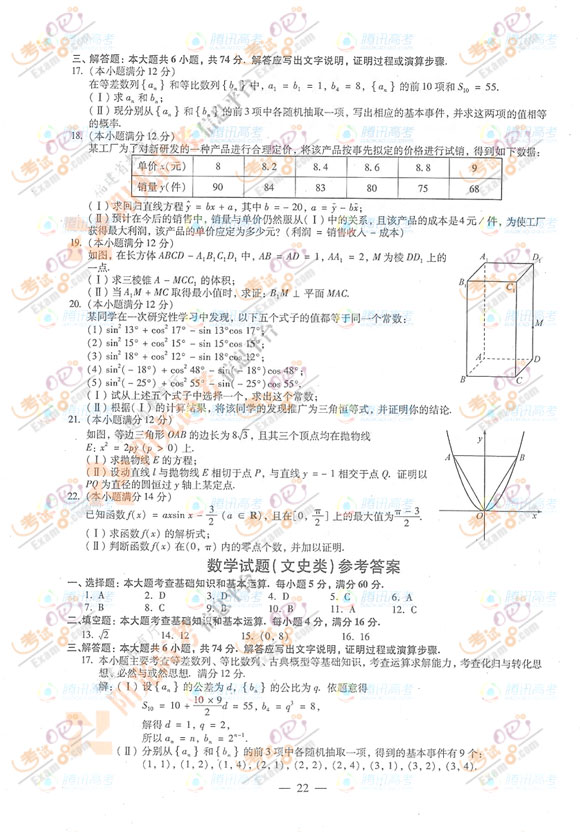 考试吧：2012年福建高考文数试题及答案